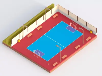 Low Poly Futsal Court Low-poly 3D model