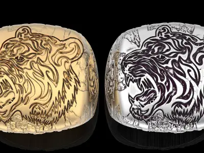 Tiger ring silver gold sterling printable jewelry 3D model 3D print model