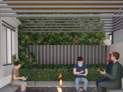 Pergola seating area SketchUp model with wooden flooring 3D model