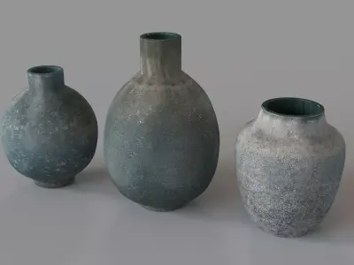 Mercede Weathered Vases Set Of 3 Blue Green 3D model