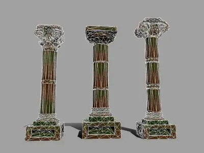 Pillar Set three old pillars Low-poly 3D model