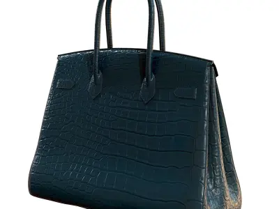 Hermes Birkin Bag Blue Crocodile Leather Low-poly 3D model