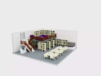 3D Library Interior Realistic Architectural Visualization 3D model