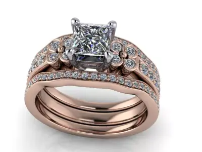 Designer Princess cut 4 Side BezelSet Stone Ring Modern Look  3D print model