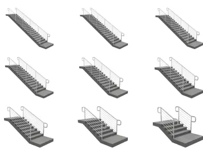 Stairs with Landing and Railings x9 for Architecture 3D model