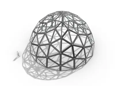 Triangulated Dome Pavilion wireframe structure Glass Panels V2 3D model