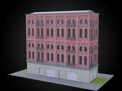 building brick material residential architecture exterior full Low-poly 3D model