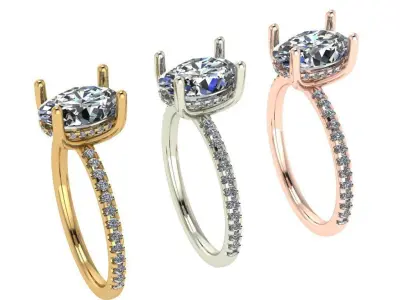 Hidden halo style solitaire diamond ring 3D print model