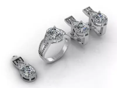 Mini Set Ring Pendant Earrings STL 3DM Womens Jewelry 3D print model