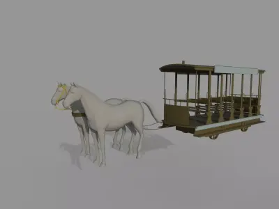  horse drawn cart Low-poly 3D model
