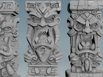 Stylized Tiki Totem Collection - 6 Unique 3D Printable Statues 3D print model