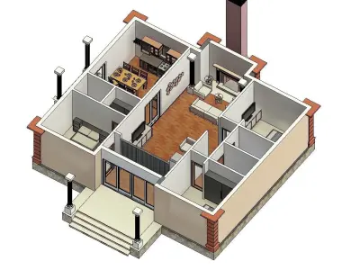 3 Bedroom Autodesk Revit House Model  Low-poly 3D model