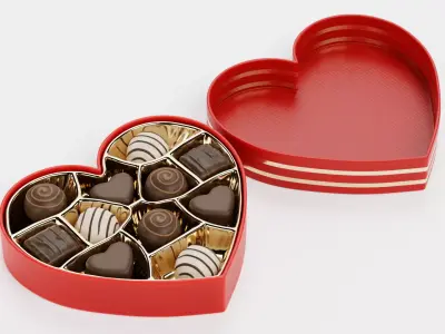 Chocolate Box V9 - Luxury Heart-Shaped Box Filled with Pralines 3D model