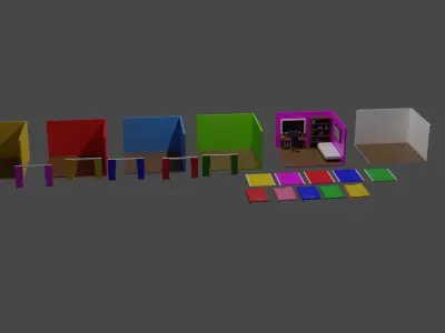 Modular Isometric Interior Low-poly 3D model