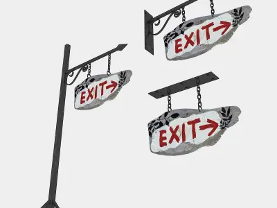 old wooden exit sign 02 Low-poly 3D model