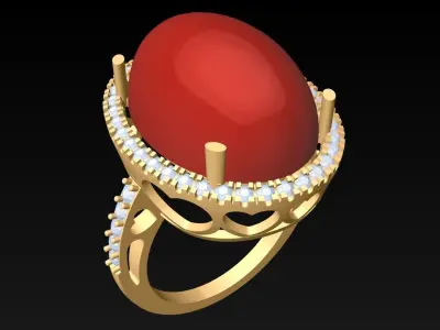 Oval Stone Ring - Mens Rings - GN216 3D print model