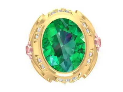 Luxury Green Gemstone and Pink Accent Men Ring 933  3D print model