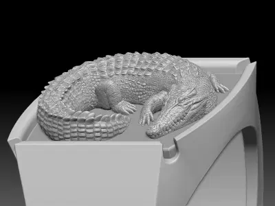 crocodile man ring Sculpture jewelry Gold silver 3D print model