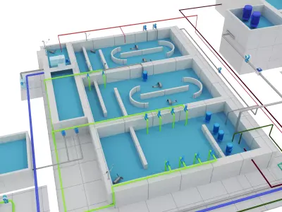 Water Waste and Sewage Treatment Plant system 05 3D model