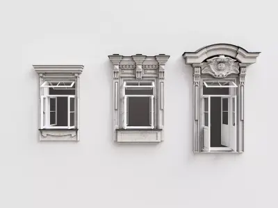 19th century windows in the eclectic-Art Nouveau style Low-poly 3D model