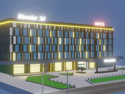 Hotel building with lights Low-poly 3D model