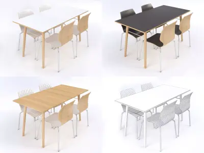 Tables and chairs set Boston style Low-poly 3D model