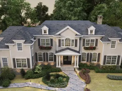 American style luxury villa exterior Low-poly 3D model