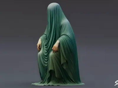 Ghost Statue Seated Throne Low-poly 3D model