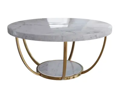Modern Round Marble Coffee Table with Gold Legs Low-poly 3D model