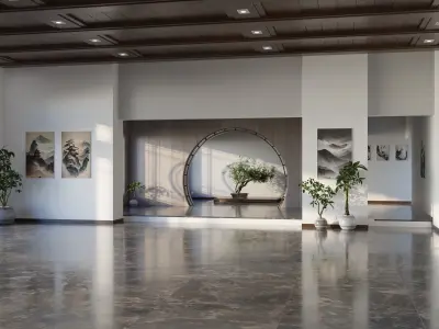 Modern Asian Style Living Room - Hipoly 3D Model 3D model