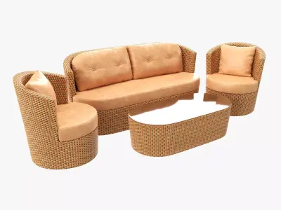 Rattan furniture set 01 3D model