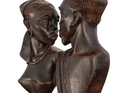 Wooden Tribal Couple Statue - African-Inspired Art 3D Model 3D model
