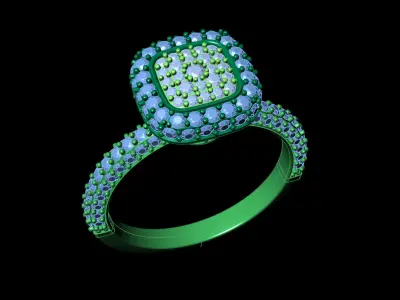 Engagement ring Cusion head shape with side stones Printable 3D print model