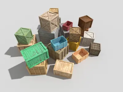 huge wooden crates pack Low-poly 3D model