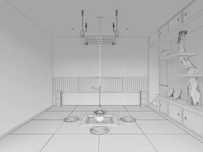 Japanese tea room furnitures set 3D model