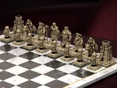 Dwarf Fantasy Chess Pieces Set of 6 - Dwarven Warriors STL 3D print model