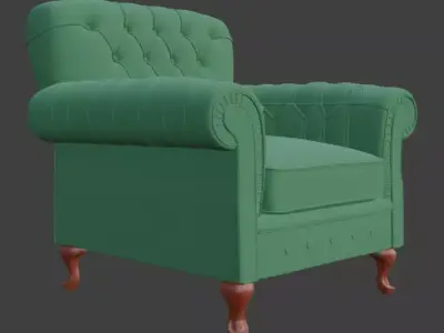 Vintage Green Tufted Armchair 3D model
