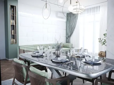 Kitchen and Lounge Classic Mint 2017 3D Scene 3D model