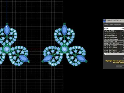 Tiny Stud Earrings with round and marquise gem stone  3D print model