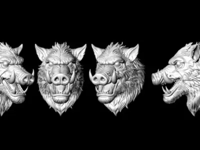 Wild Boar Head 3D Model for Jewelry Pendant Design 3D print model