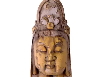 Vintage Wood Quan Yin Head 3D model