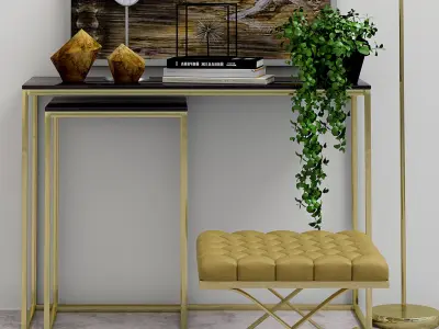 Set-11 gold floor lamp with four lamps 3D model