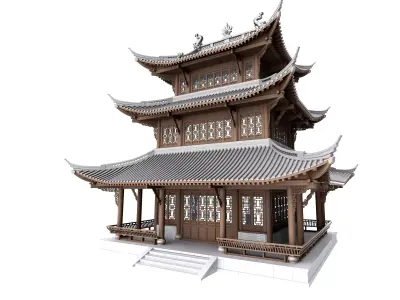 Chinese ancient architecture Low-poly 3D model