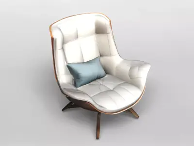 Modern White Lounge Armchair with Turquoise Pillow 3D model