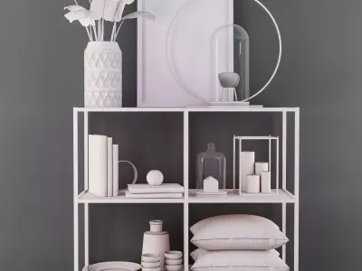 Decorative set shelf with pillows and vase 3D model