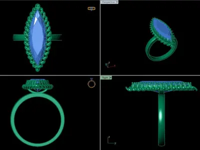 Natural Garnet Ring Gold-Marquise  beautiful design Free 3D print model
