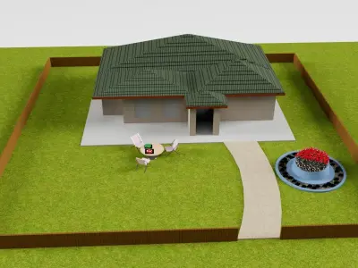 House on lawn 3D model
