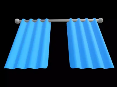 Stylized Blue Window Curtains Cartoon Home Decor 3D model