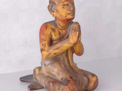 Antique Burmese Gilded Praying Monk 3D model