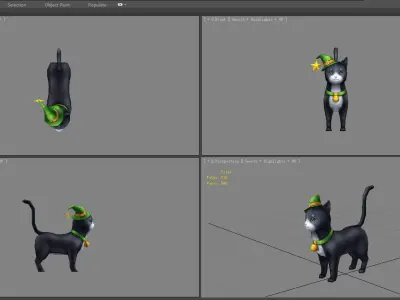 Cartoon black cat wearing wizard hat Low-poly 3D model
